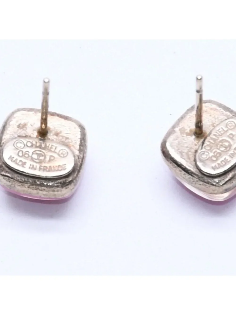 Chanel Earrings CC Logo Button Purple Glitter Silver Metal Resin